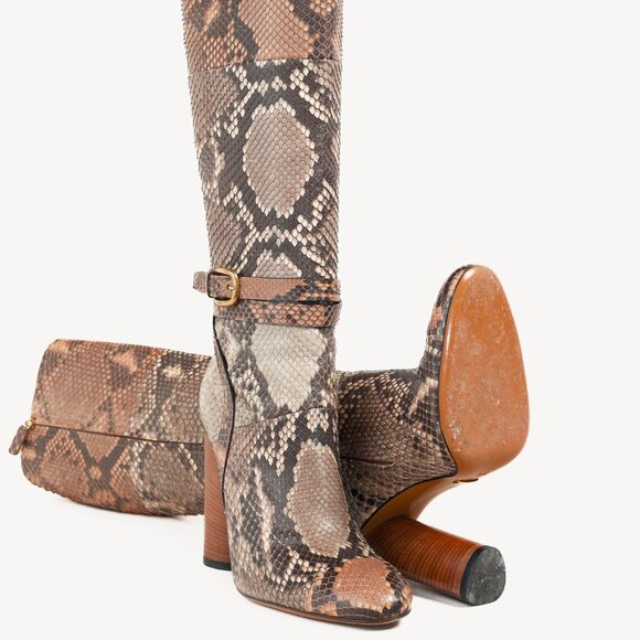 Gucci SS/15 Runway Biscotto & Taffy Python Buckled Knee-High Boots - Picture 6 of 15